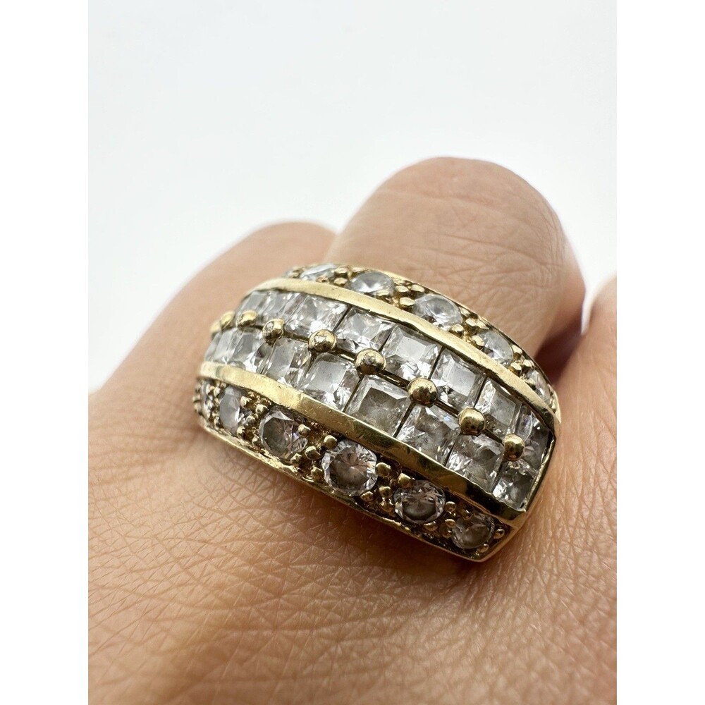 Designer 925 Sterling Silver Gold Vermeil Cubic Zirconia Cocktail Ring Size 8.75